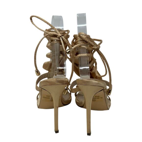 LIliana beige satin ruffled tie up heel sandals size 5.5 - Picture 5 of 15